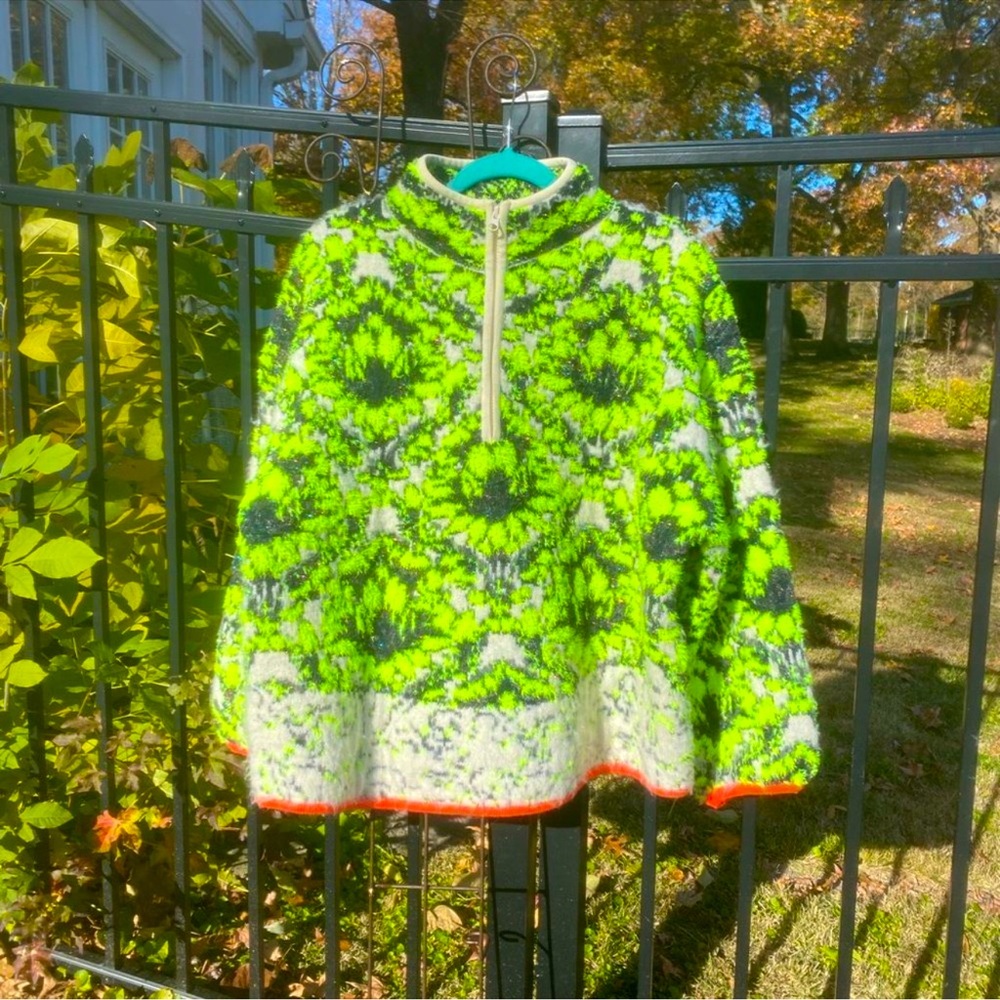 ANTHROPOLOGIE Cristina Fuzzy Neon Fleece Half Zip Pullover Sweater Sweatshirt - Picture 12 of 16